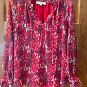 LOFT Women's Red Patterned Blouse